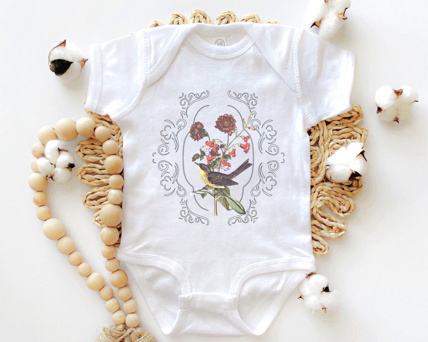 Cottagecore Clothes for Baby, Bird Baby Bodysuit, Baby Girl Clothes, Royalcore Baby, Forestcore Cottage Core Clothes Boho Baby Botanical