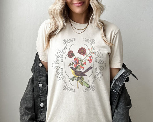 Boho Bird Shirt Wild Flowers Shirt Light Academia Shirt Cottagecore Clothes Cottage Core Shirt Fairycore Shirt Vintage Bird Tshirt