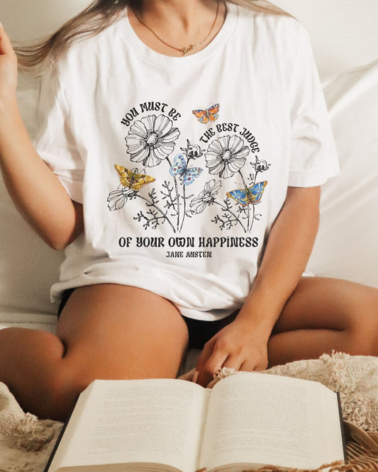 Jane Austen Shirt, Cottage Core Shirt Wild Flowers Shirt Butterfly Tshirt Jane Austen Quote FairyCore Shirt Light Academia Shirt