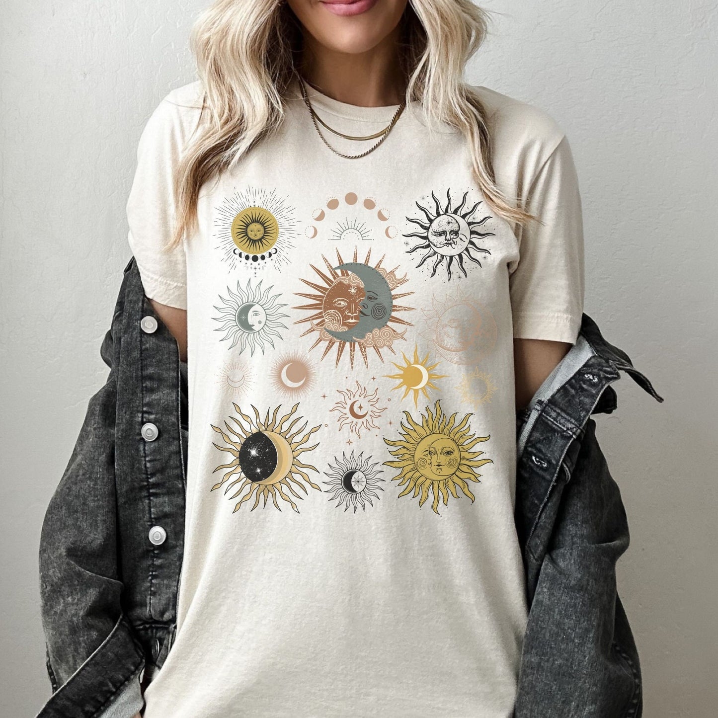 Boho Sun and Moon Shirt Mystical Shirt Whimsigoth Shirt Occult Shirt Witchy Clothes Dark Cottagecore Dark Hippie Bohemian Grunge Shirt