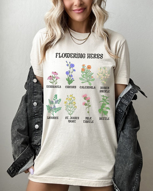 Flowering Herbs Shirt Witchy Herbs Tshirt Botanical Shirt Wild Flowers Shirt CottageCore Clothes Boho Flowers Shirt Gardening Shirt