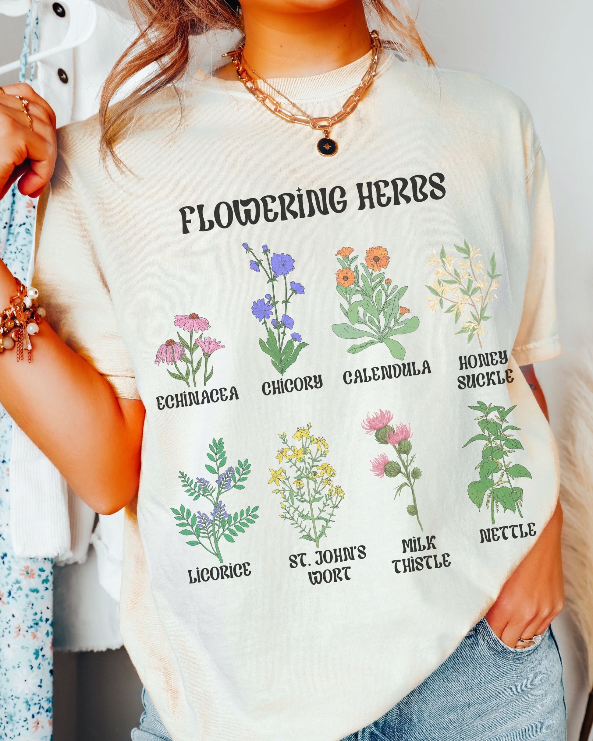 Wild Flower Shirt Flowering Herbs Shirt Comfort Colors Shirt Cottagecore Clothes Cottage Core Shirt Witchy Clothes Boho Summer Shirts