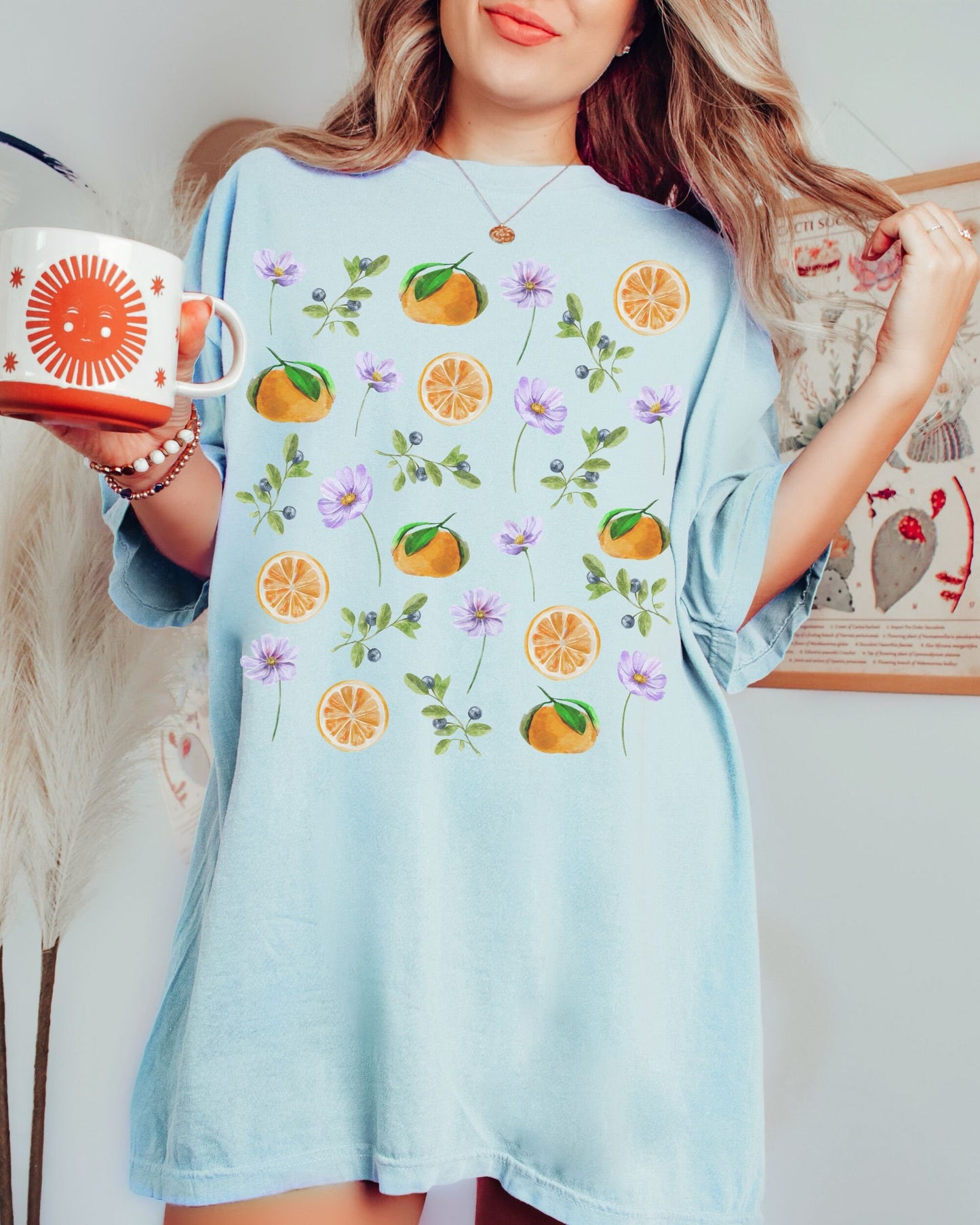 Comfort Colors Oranges Blueberry Shirt Wild Flowers Shirt Fruit Shirt BOHO Summer Tshirt Berry Shirt Mandarins Citrus Tee Cottage Core Shirt