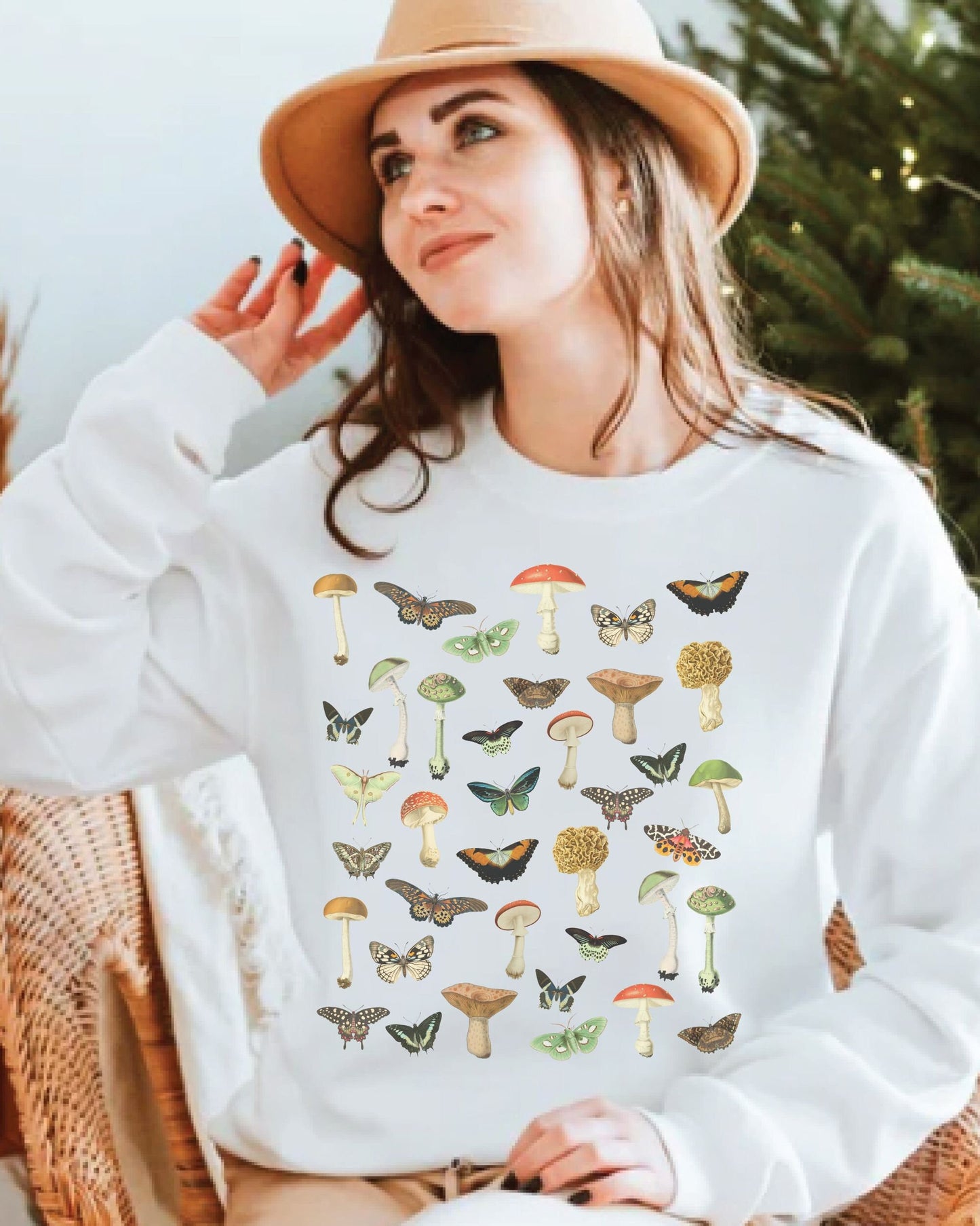 Mushroom Sweatshirt Moth Shirt Butterfly Crewneck Mushroom Sweater Cottagecore Clothes Goblincore Fairycore Forestcore Insect Nature Shirt