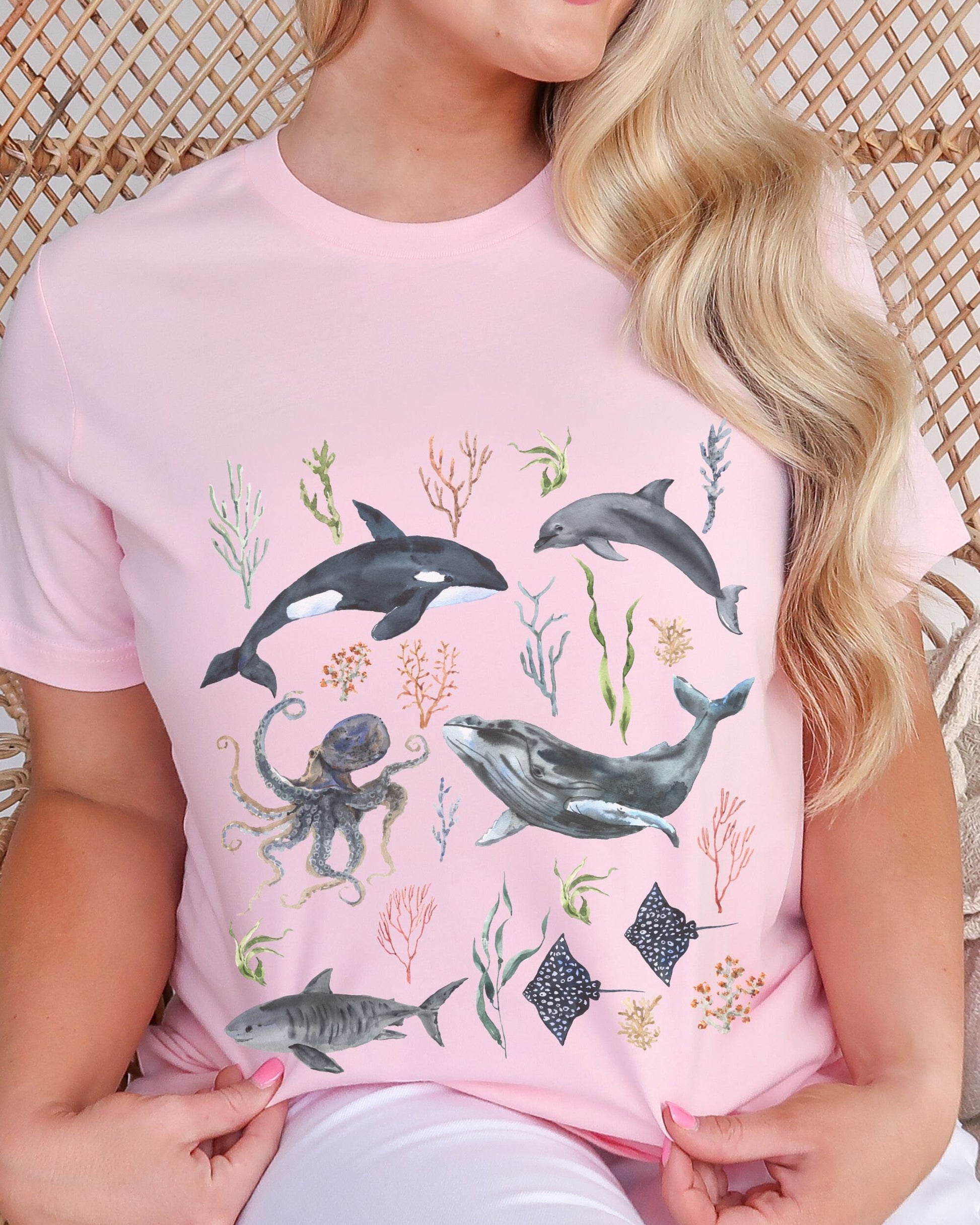 BOHO Coral Reef Whale Shirt Orca Shirt Oceancore Mermaidcore Coastal Tshirt Shark Graphic Tee Octopus Shirt Women's Beachy Graphic Tee