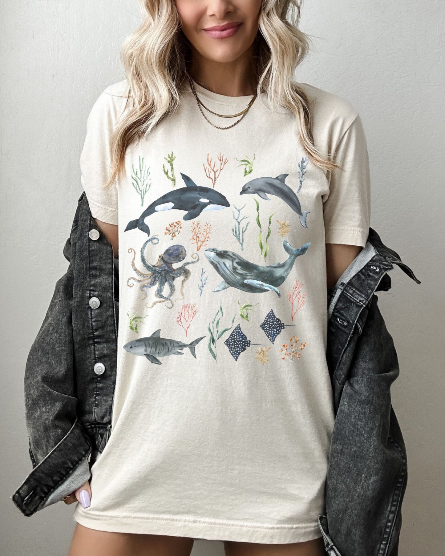 BOHO Coral Reef Whale Shirt Orca Shirt Oceancore Mermaidcore Coastal Tshirt Shark Graphic Tee Octopus Shirt Women's Beachy Graphic Tee