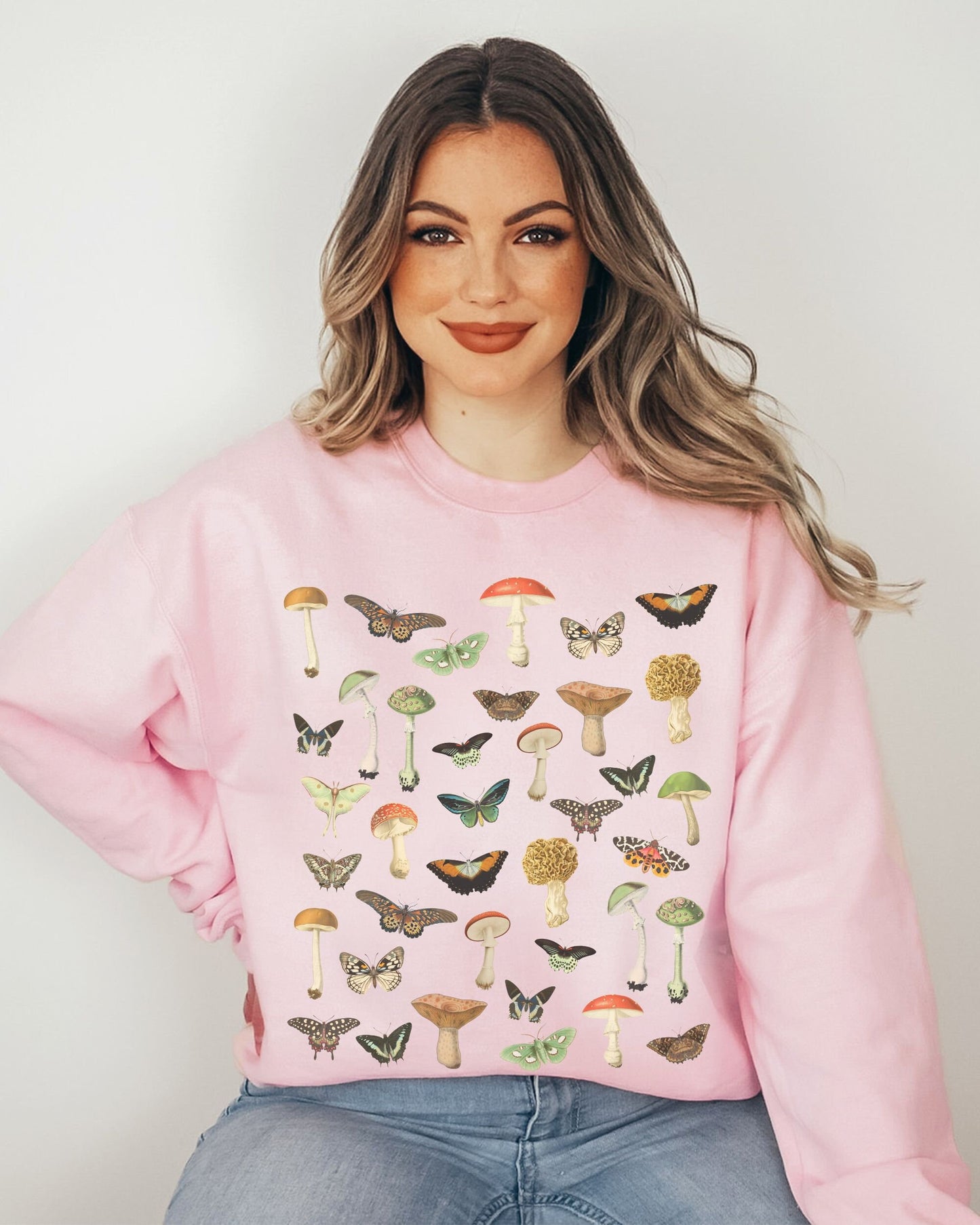 Mushroom Sweatshirt Moth Shirt Butterfly Crewneck Mushroom Sweater Cottagecore Clothes Goblincore Fairycore Forestcore Insect Nature Shirt