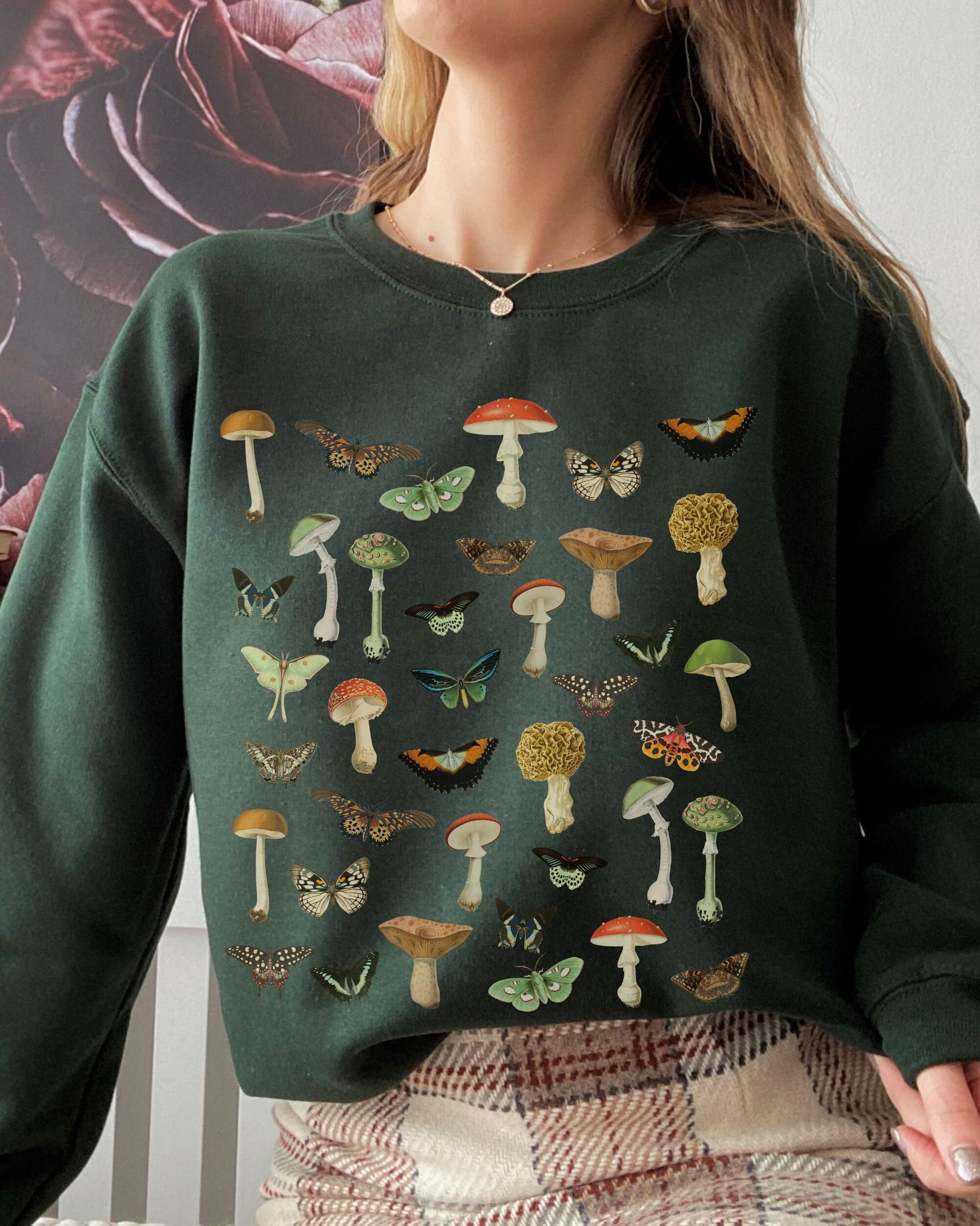 Mushroom Sweatshirt Moth Shirt Butterfly Crewneck Mushroom Sweater Cottagecore Clothes Goblincore Fairycore Forestcore Insect Nature Shirt