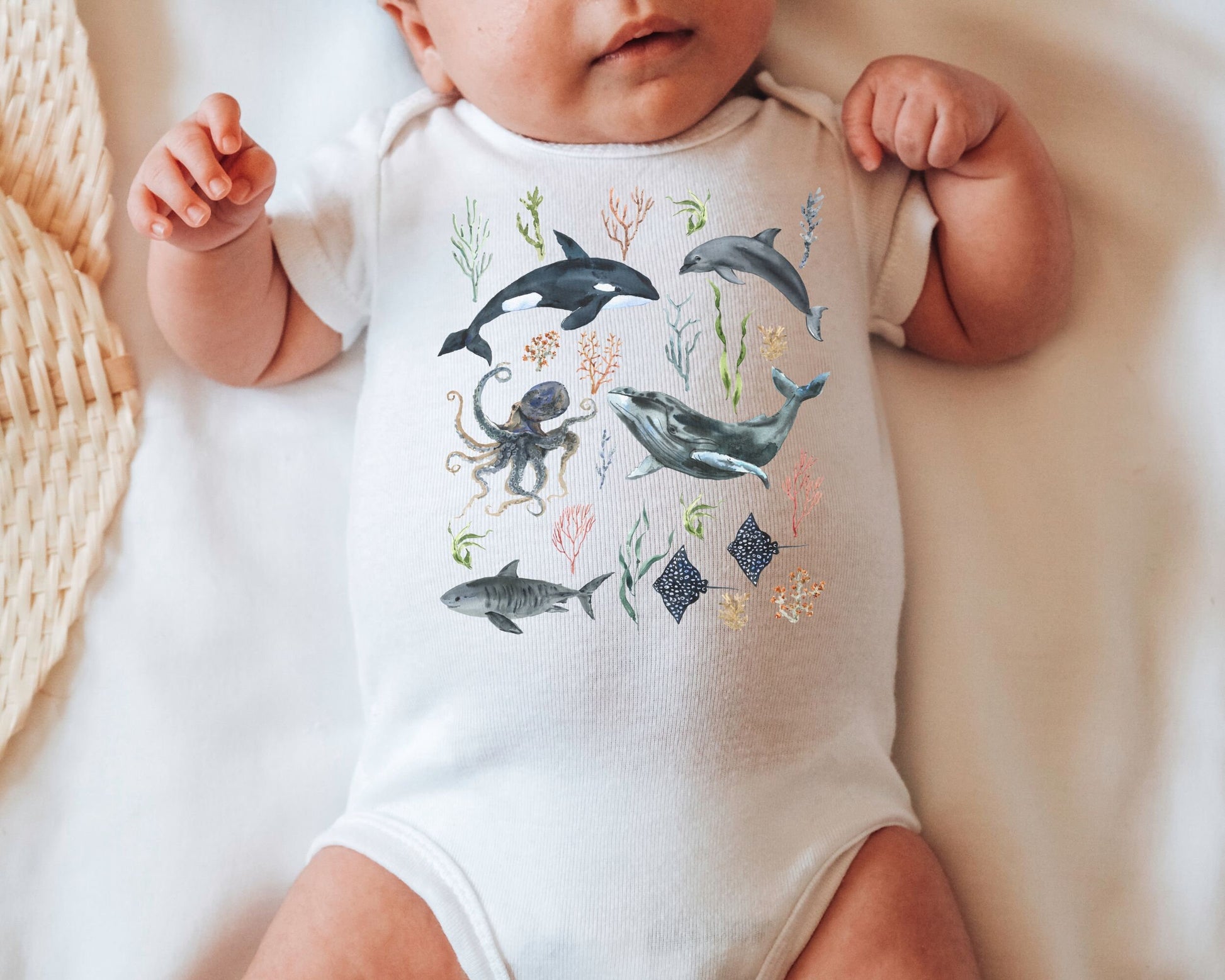 OceanCore Whale Baby Bodysuit Orka Octopus Dolphin Shark Bodysuit Ocean 1st Birthday BOHO Baby Mermaidcore Nature Lover Sea Animal