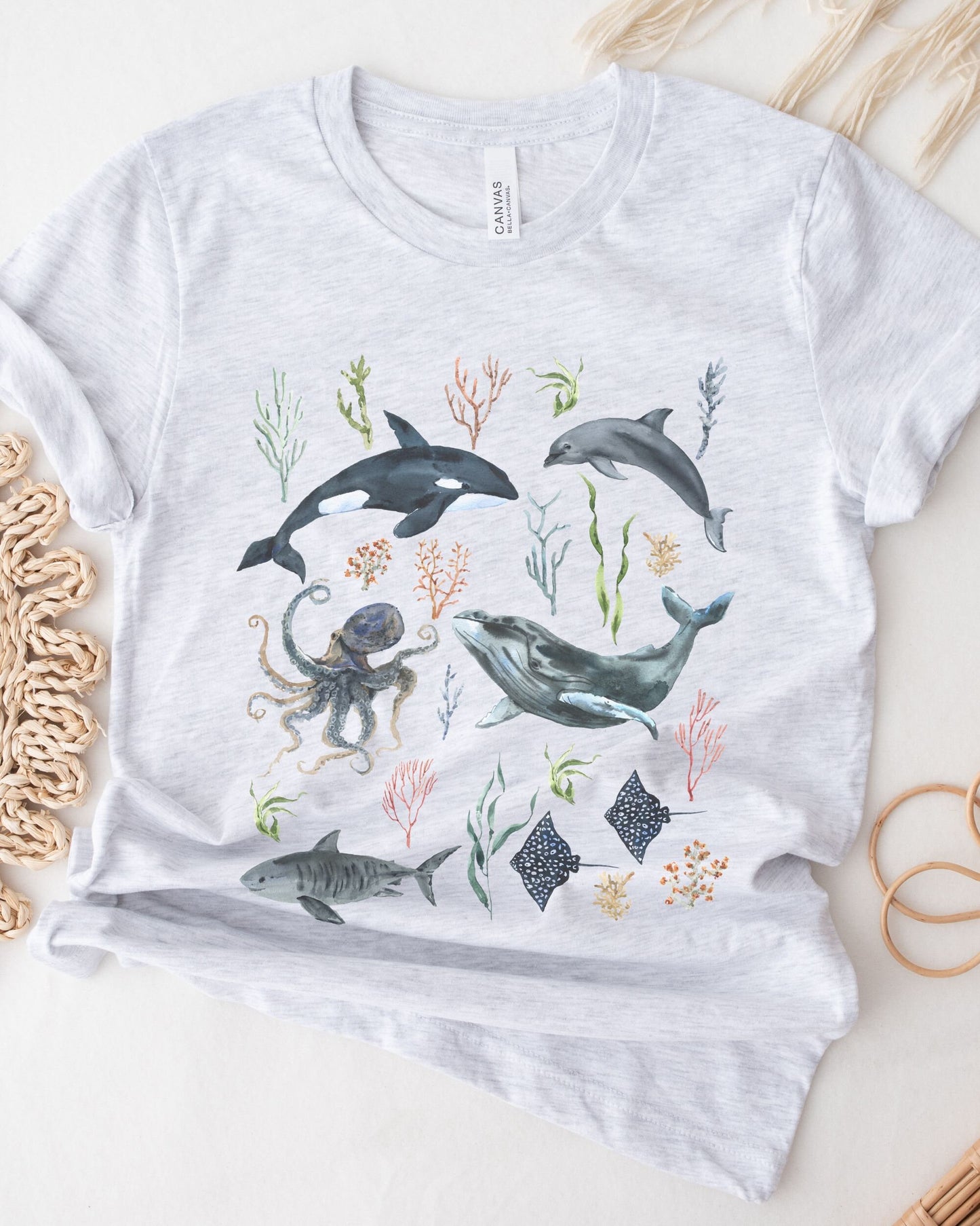 BOHO Coral Reef Whale Shirt Orca Shirt Oceancore Mermaidcore Coastal Tshirt Shark Graphic Tee Octopus Shirt Women's Beachy Graphic Tee