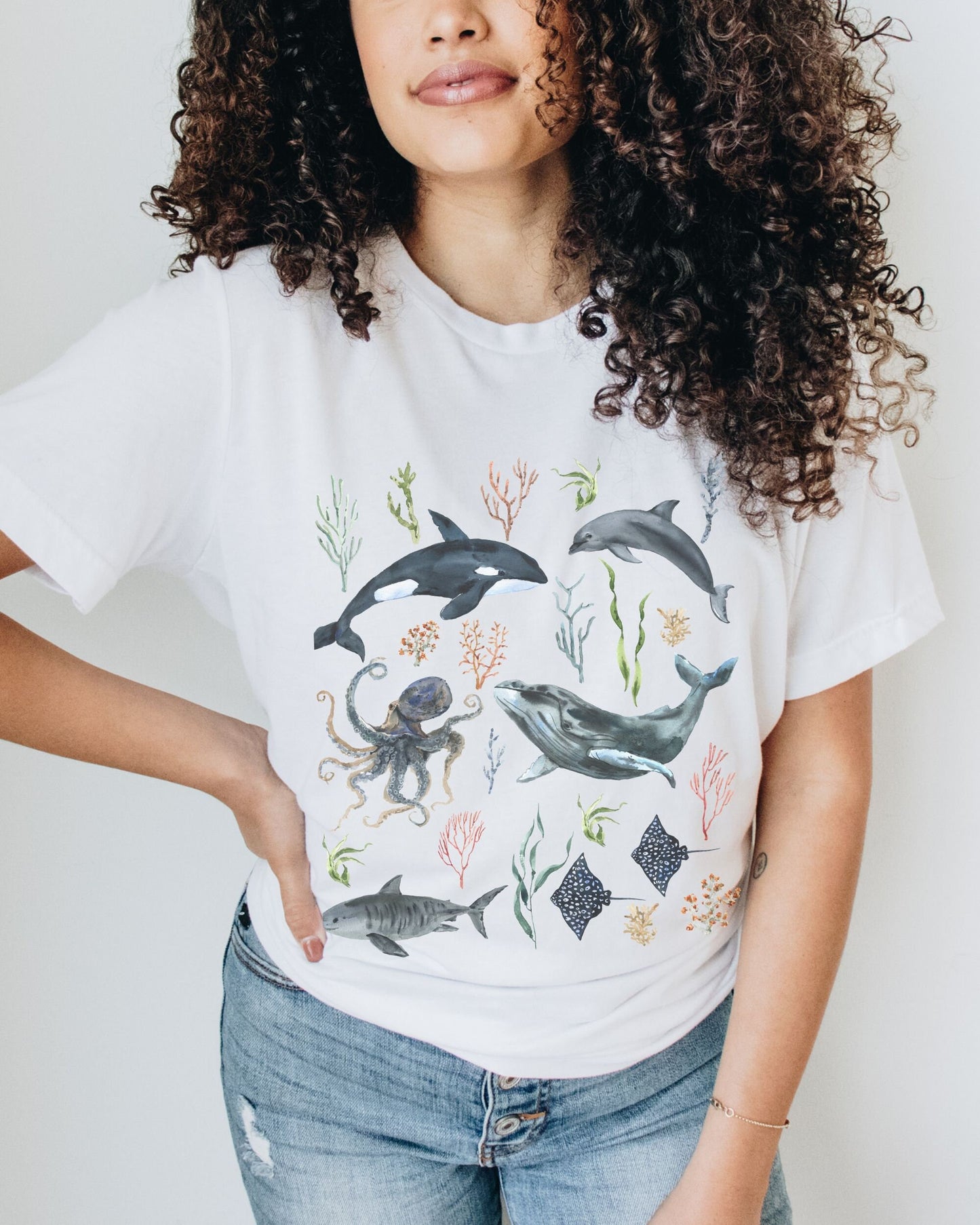 BOHO Coral Reef Whale Shirt Orca Shirt Oceancore Mermaidcore Coastal Tshirt Shark Graphic Tee Octopus Shirt Women's Beachy Graphic Tee