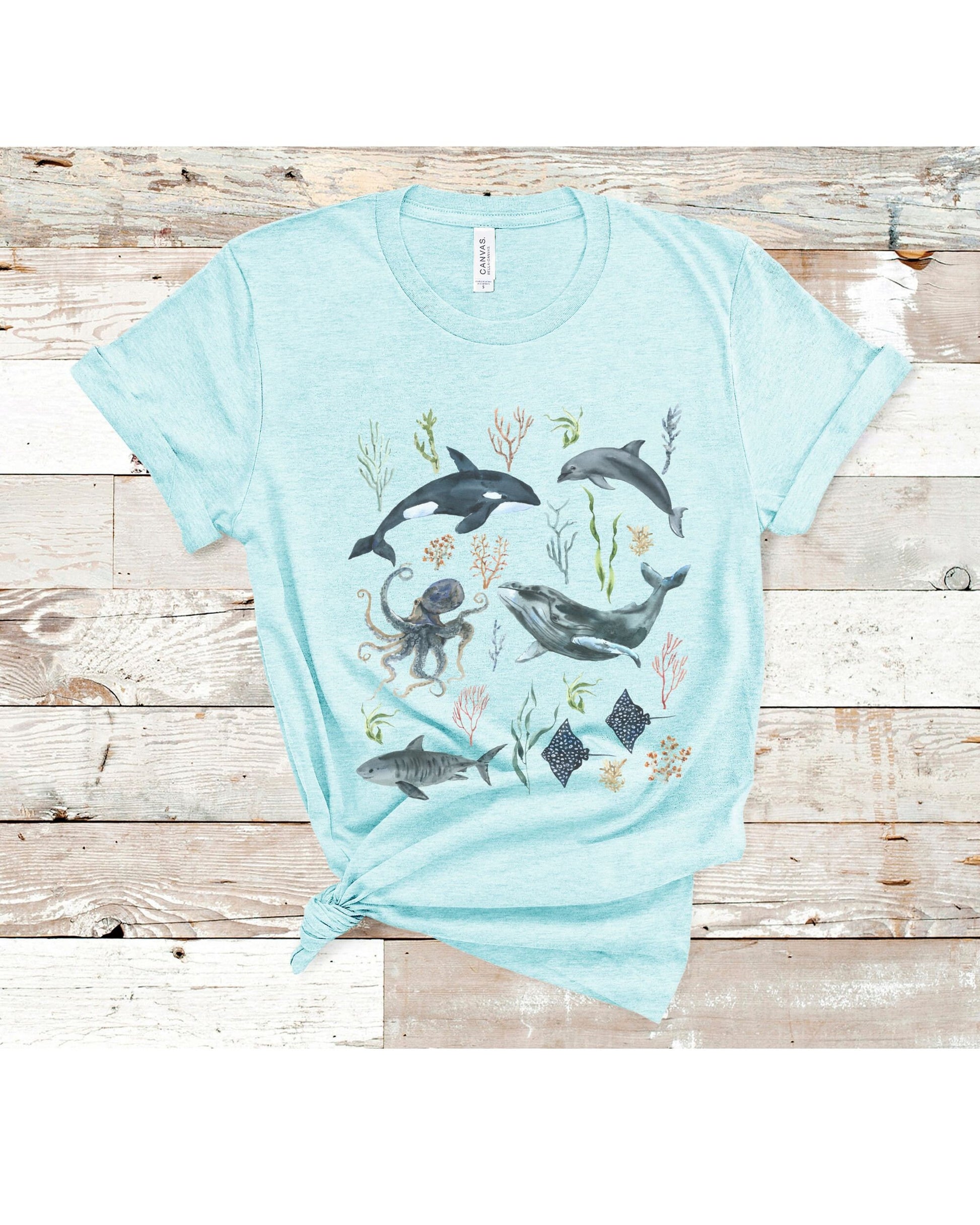 BOHO Coral Reef Whale Shirt Orca Shirt Oceancore Mermaidcore Coastal Tshirt Shark Graphic Tee Octopus Shirt Women's Beachy Graphic Tee