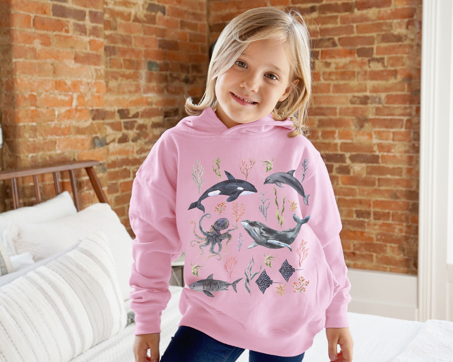 Kids Ocean Sweatshirt Toddler Hoodie Orca Whale Shark Sweatshirt Kids Mermaid Core Gender Neutral Kids Sea Creature Sweatshirt Octopus Shirt