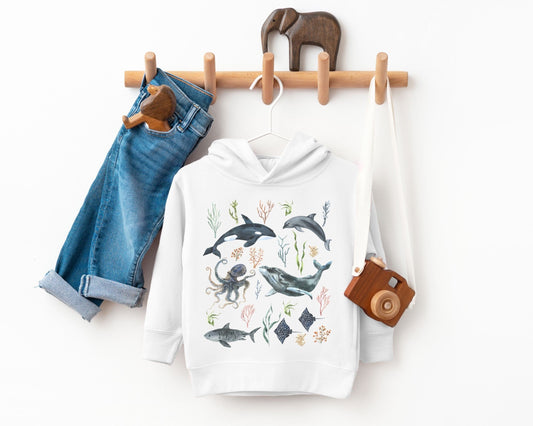 Kids Ocean Sweatshirt Toddler Hoodie Orca Whale Shark Sweatshirt Kids Mermaid Core Gender Neutral Kids Sea Creature Sweatshirt Octopus Shirt