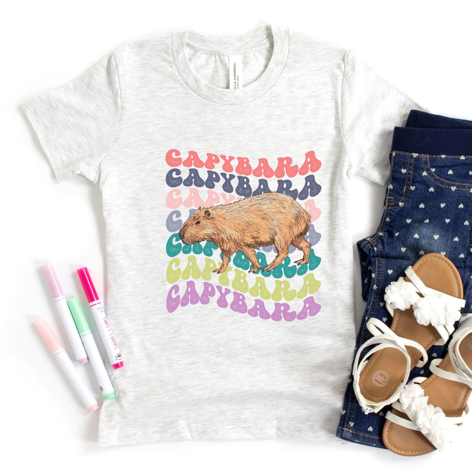 Capybara Shirt Kids Capybara Toddler Graphic Tshirt Capybara Gift Retro Kids Tee Preppy Animal Lover Shirts for Kids Capy T Shirt Girls