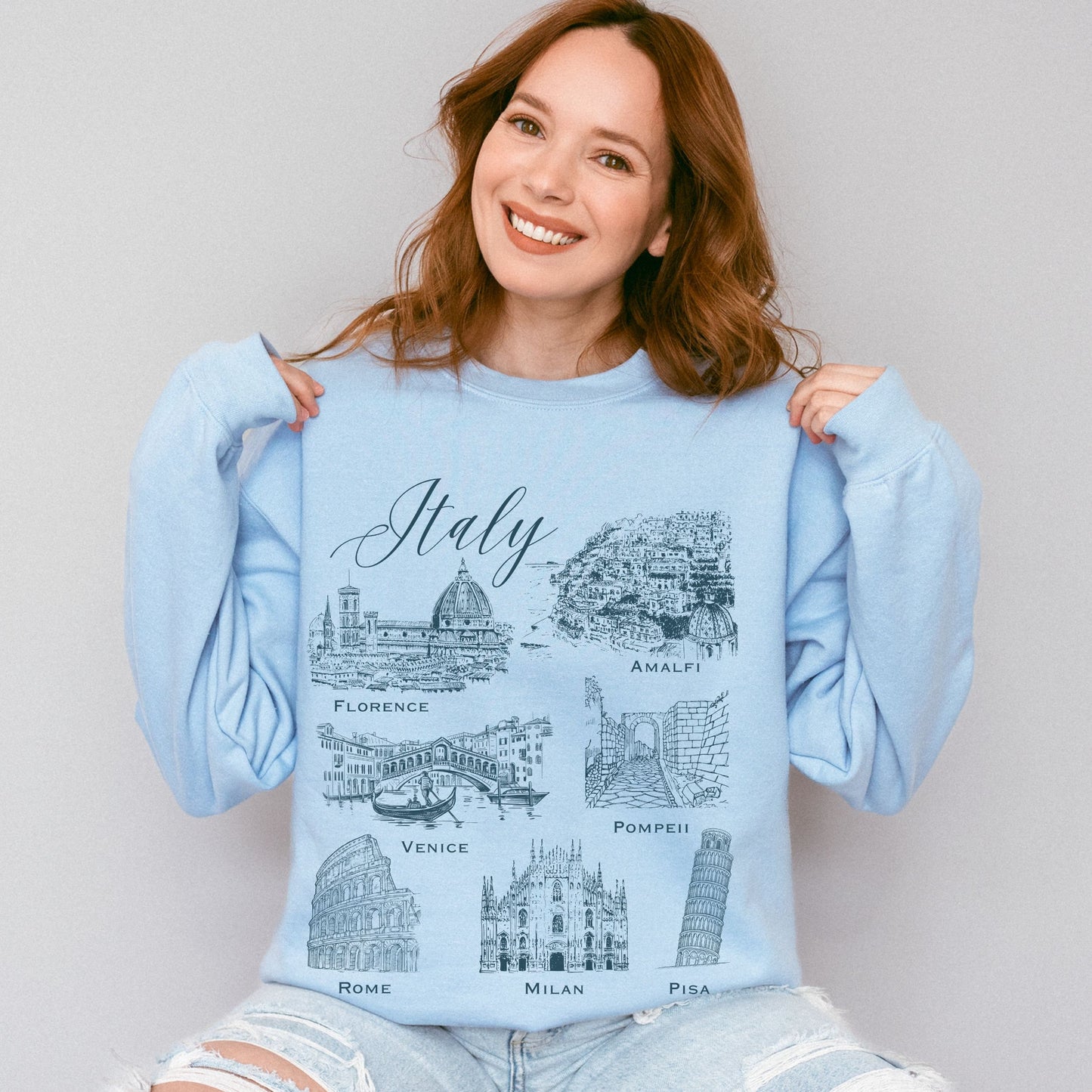 Italy Sweatshirt Italian Locations Shirt Florence Rome Venice Pompei Milan Pisa Amalfi Italy Ancient Ruins Shirt Light Academia Crewneck