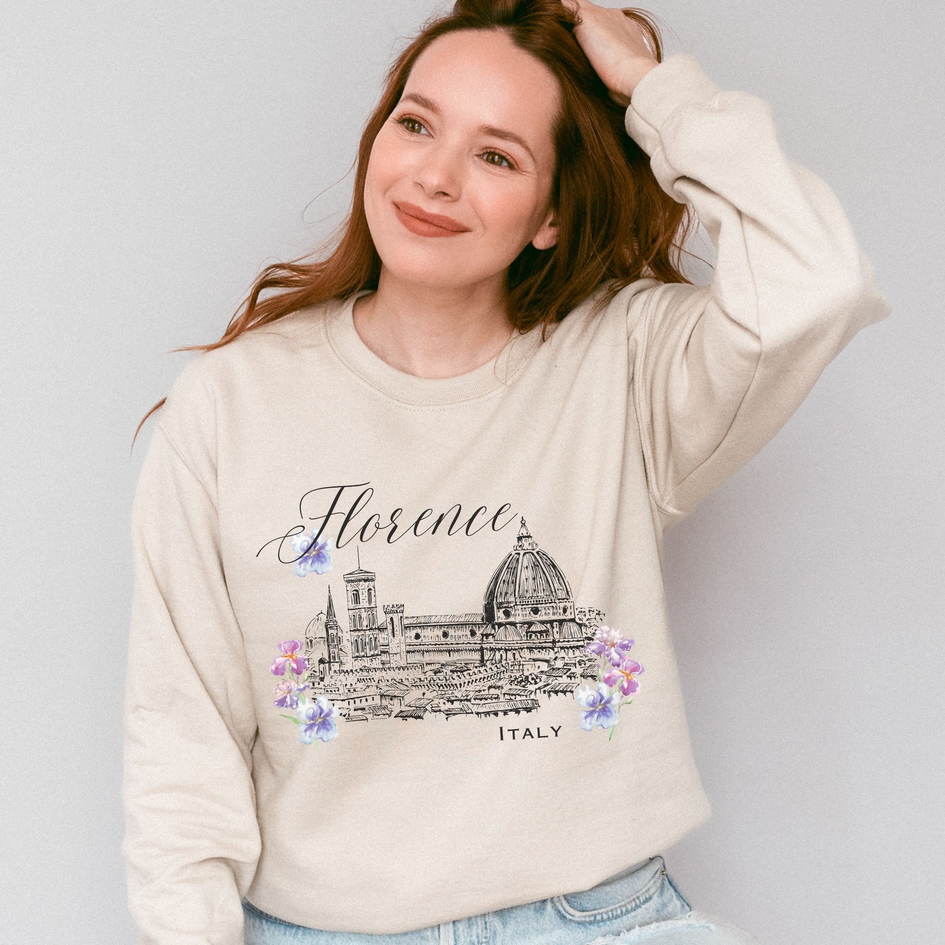 Florence Italy Sweatshirt, Travel Sweatshirt Italy Shirt Romantic Italian Aesthetic Light Academia Honeymoon Sweatshirt Wildflower Shirt