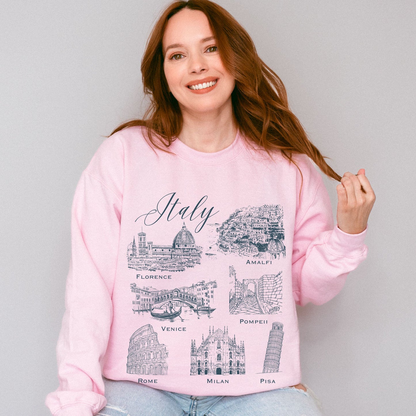 Italy Sweatshirt Italian Locations Shirt Florence Rome Venice Pompei Milan Pisa Amalfi Italy Ancient Ruins Shirt Light Academia Crewneck