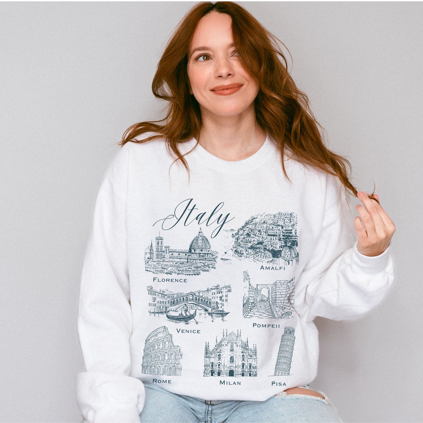 Italy Sweatshirt Italian Locations Shirt Florence Rome Venice Pompei Milan Pisa Amalfi Italy Ancient Ruins Shirt Light Academia Crewneck