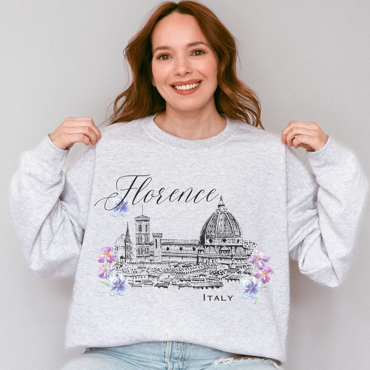 Florence Italy Sweatshirt, Travel Sweatshirt Italy Shirt Romantic Italian Aesthetic Light Academia Honeymoon Sweatshirt Wildflower Shirt