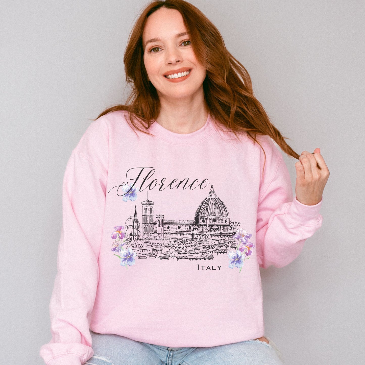 Florence Italy Sweatshirt, Travel Sweatshirt Italy Shirt Romantic Italian Aesthetic Light Academia Honeymoon Sweatshirt Wildflower Shirt