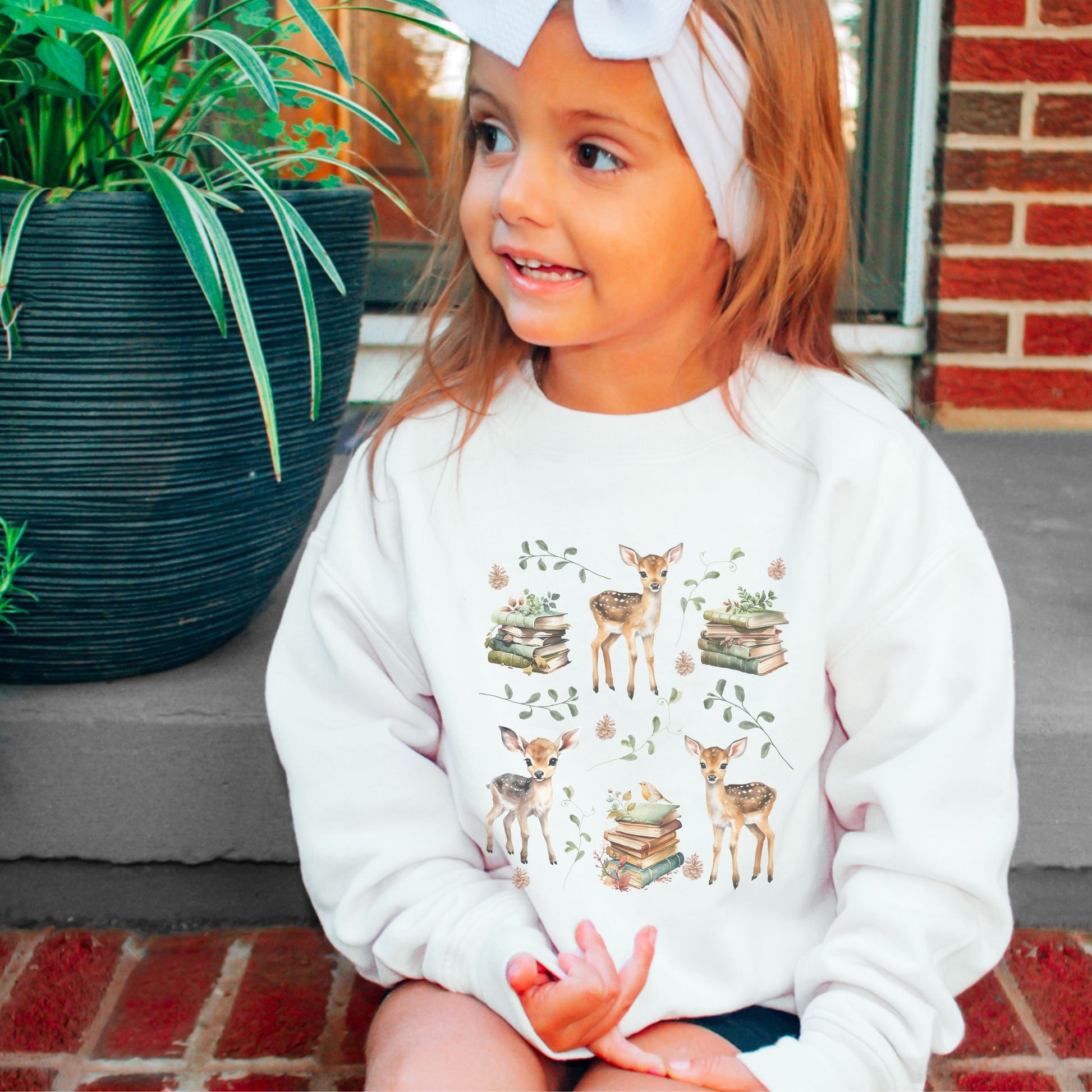 Deer Shirt Girls Reindeer Sweatshirt Bookish Sweatshirt Cottagecore Sweater for Kids Fawn Toddler Sweatshirt Cottagecore Clothes Books Shirt