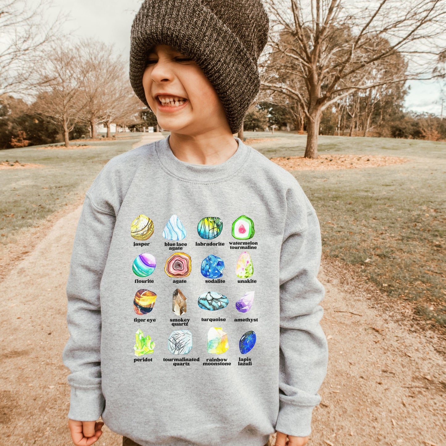 Gem and Mineral Sweatshirt for Kids Crystal Shirt Toddler Shirt Educational Gemstone Sweatshirt Kids Geology Crewneck Crystal Sweatshirt