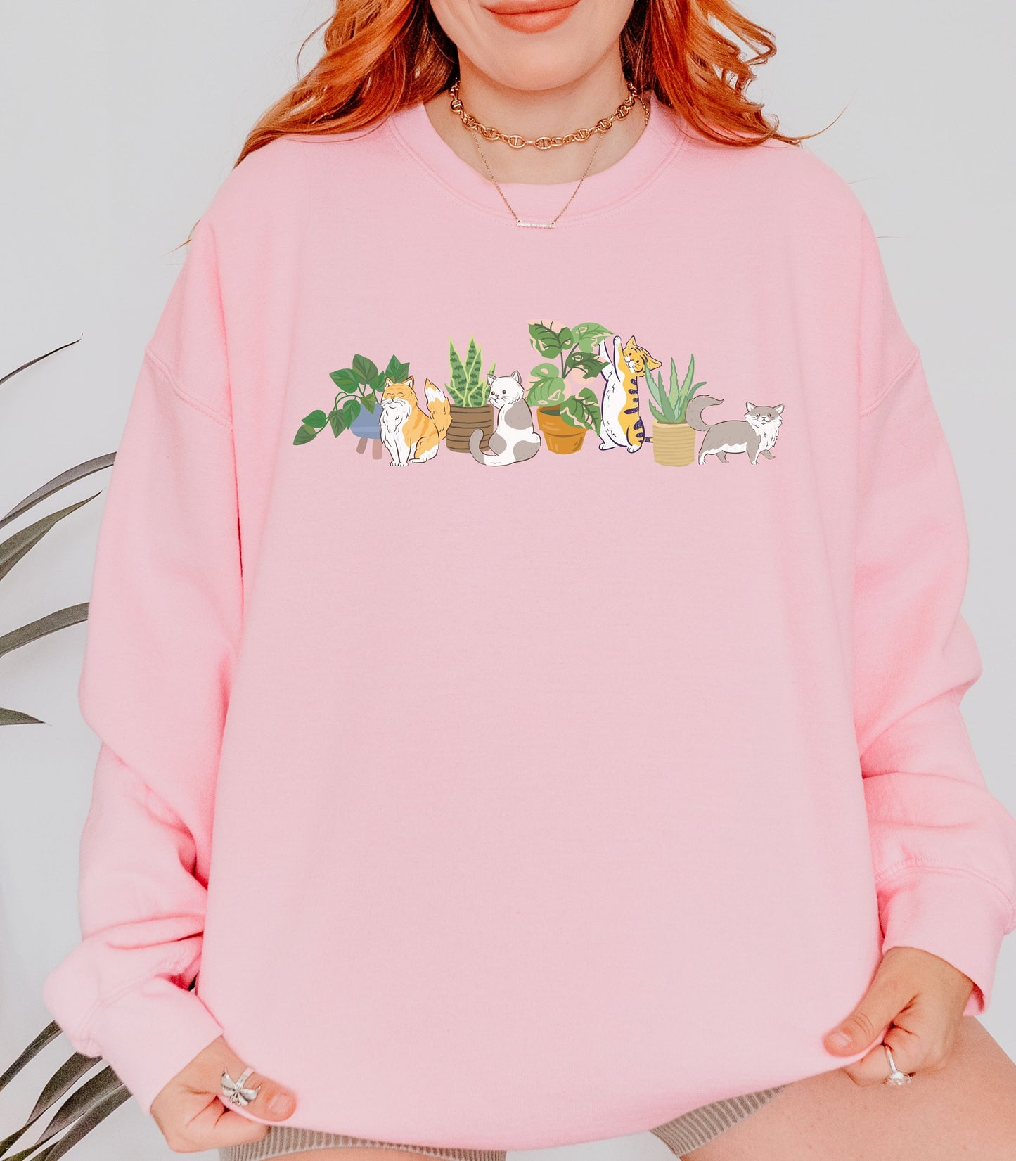 Plants and Cats Crewneck Sweatshirt, Plant Sweatshirt Plant Lover Gift Cat Themed Gifts Women Plant Mama Shirt Cat Sweater