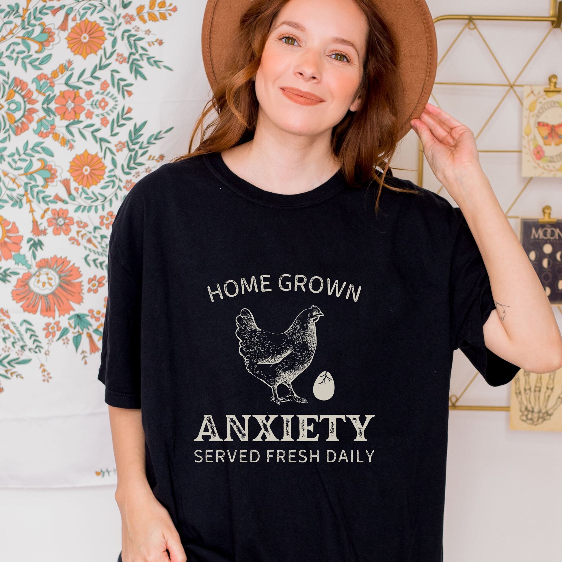 Home Grown Anxiety Shirt Chicken Shirt, Comfort Colors Mental Health Shirt Funny Chicken Shirt Farmer Graphic Tee Women Hen TSshirt