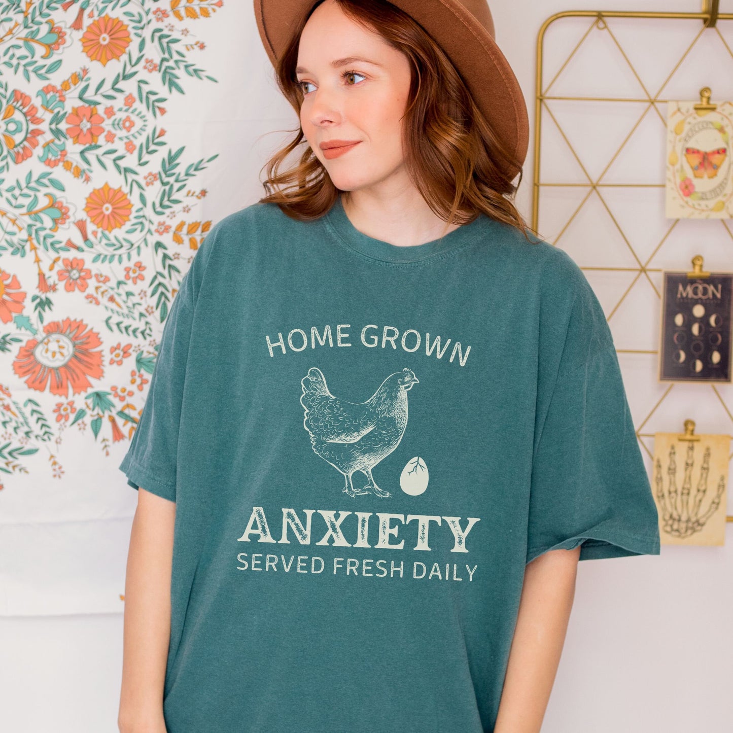 Home Grown Anxiety Shirt Chicken Shirt, Comfort Colors Mental Health Shirt Funny Chicken Shirt Farmer Graphic Tee Women Hen TSshirt