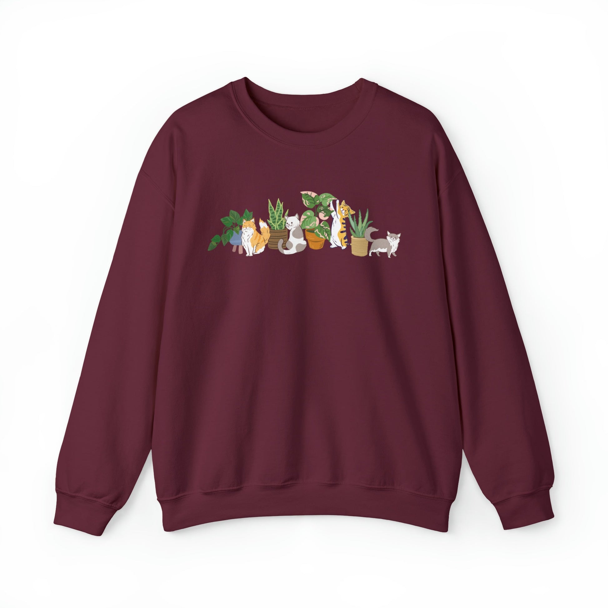 Plants and Cats Crewneck Sweatshirt, Plant Sweatshirt Plant Lover Gift Cat Themed Gifts Women Plant Mama Shirt Cat Sweater