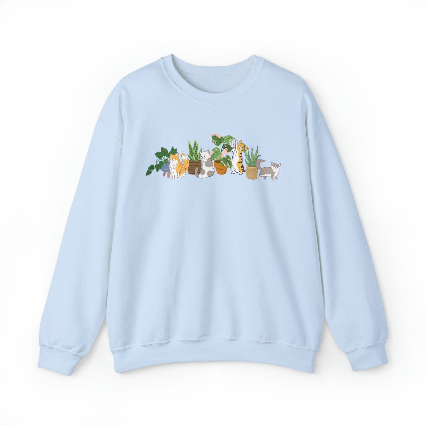 Plants and Cats Crewneck Sweatshirt, Plant Sweatshirt Plant Lover Gift Cat Themed Gifts Women Plant Mama Shirt Cat Sweater