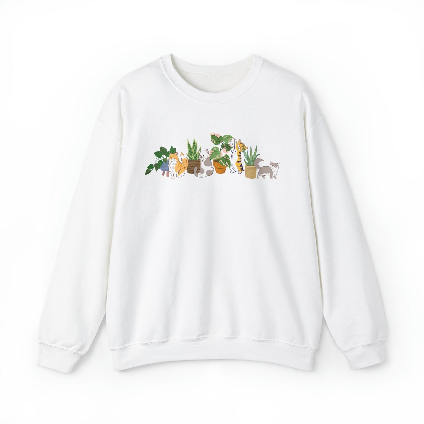 Plants and Cats Crewneck Sweatshirt, Plant Sweatshirt Plant Lover Gift Cat Themed Gifts Women Plant Mama Shirt Cat Sweater