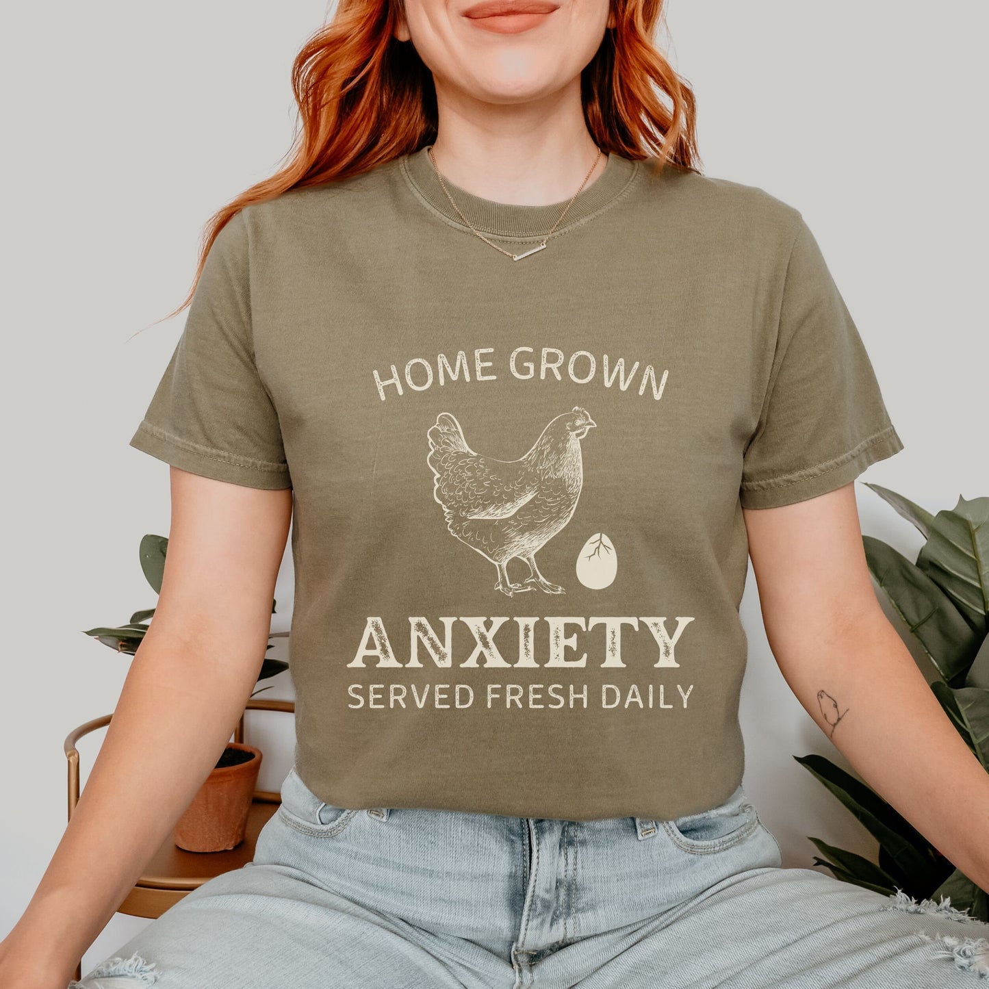 Home Grown Anxiety Shirt Chicken Shirt, Comfort Colors Mental Health Shirt Funny Chicken Shirt Farmer Graphic Tee Women Hen TSshirt