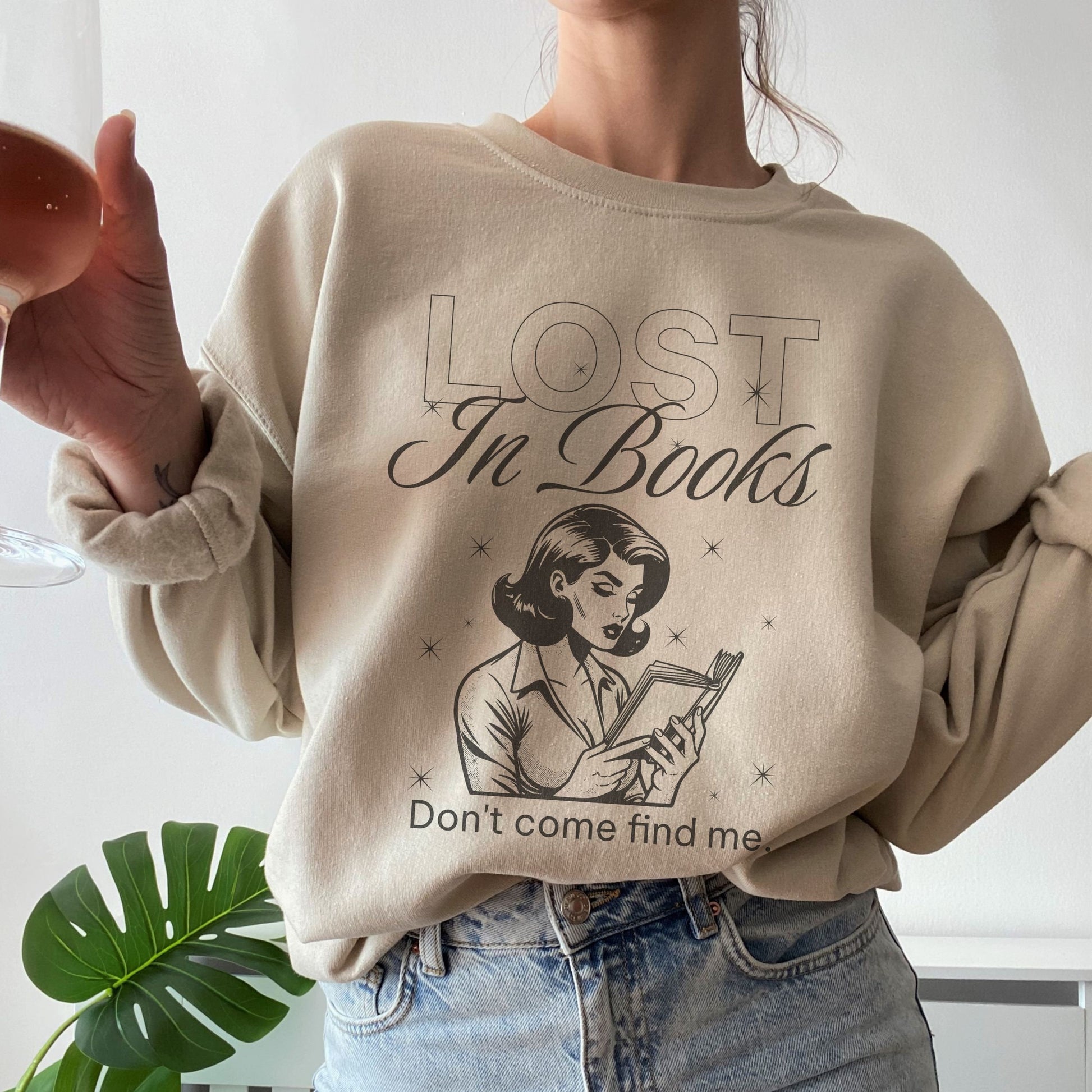 Lost In Books Crewneck, Book Lover Sweater Library Sweatshirt Writer Shirt Reading Sweatshirt Bookish Retro Shirt Booktok Romance Reader