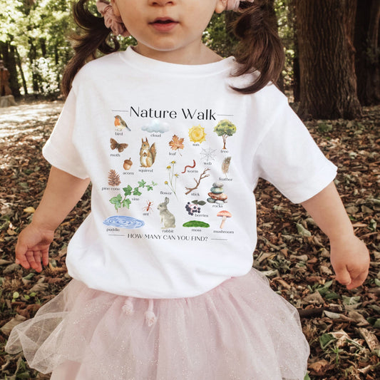 Nature Walk Scavenger Hunt, Nature Shirt, Interactive Play, Homeschool Shirt Teacher Shirt Granola Girl Mom ForestCore Unique Gift Kids