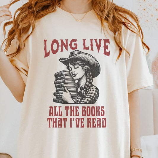 Long Live Books Cowgirl Bookish Shirt, BookLover Gift Western Smut Shirt Bookish Things Romance Reader Tshirt Born To Read BookCore Tee