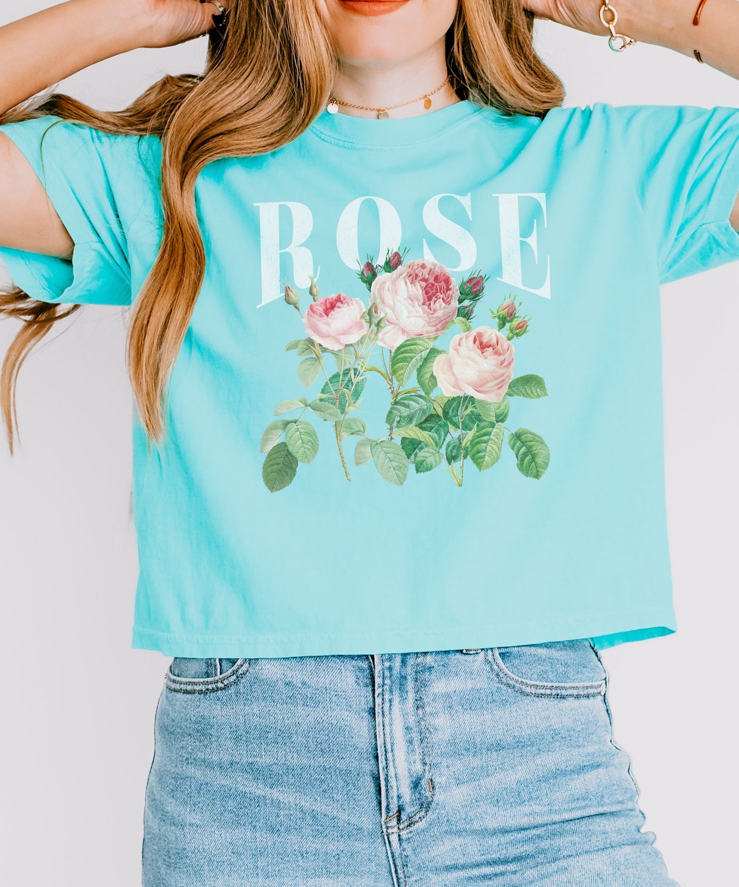 Rose Shirt, Semi Cropped Comfort Colors Tee Women's Summer Tees Rose June Birth Flower Shirt Vintage Roses Band T Shirt Fairycore Clothing