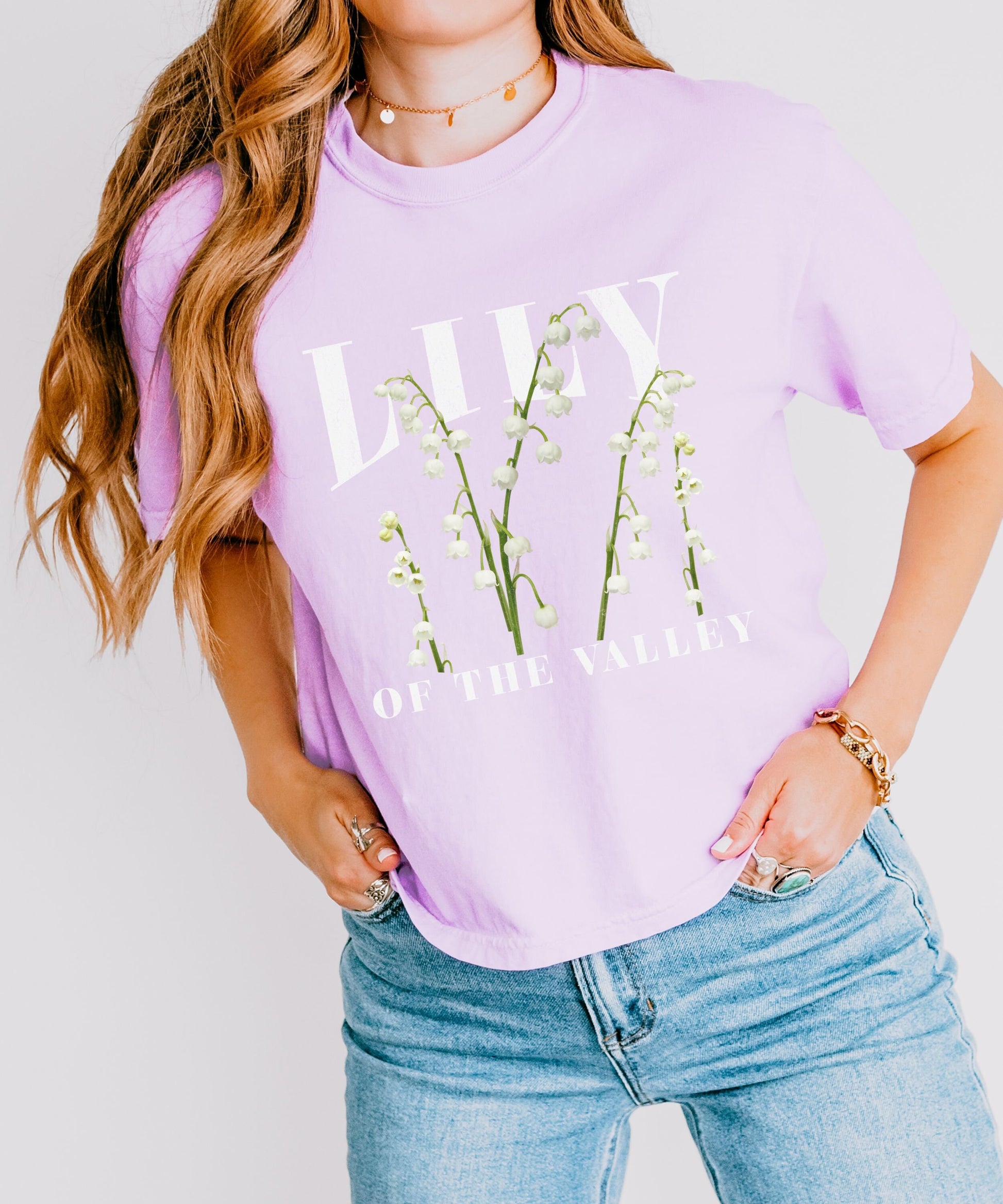 Lily Of The Valley Comfort Colors Boxy Semi Cropped Women's Tee, Granola Girl, Birth Flower Shirt May Birthday Gift, Wild Flowers TShirt